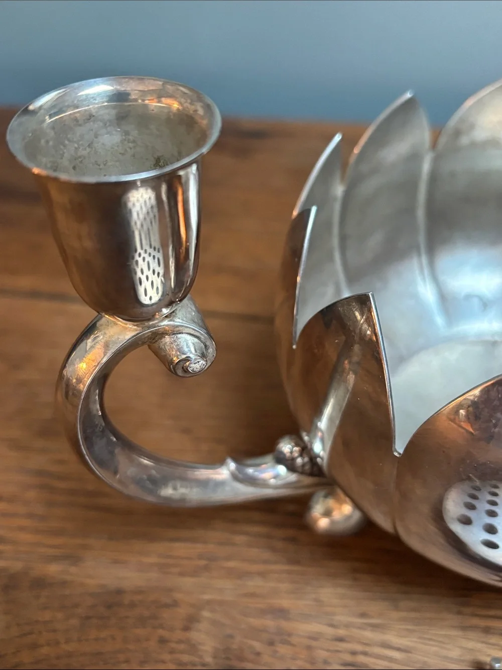 VTG Reed & Barton Silver Plated Lotus 3-Arm Candle & Flower Frog Centerpiece